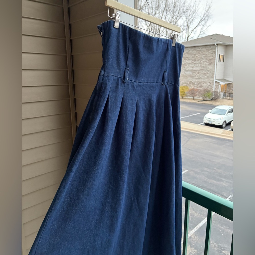 Seraphina Denim Maxi Dress Blue Top Elastic Waist Tube Casual Chic L $170 - Picture 4 of 12